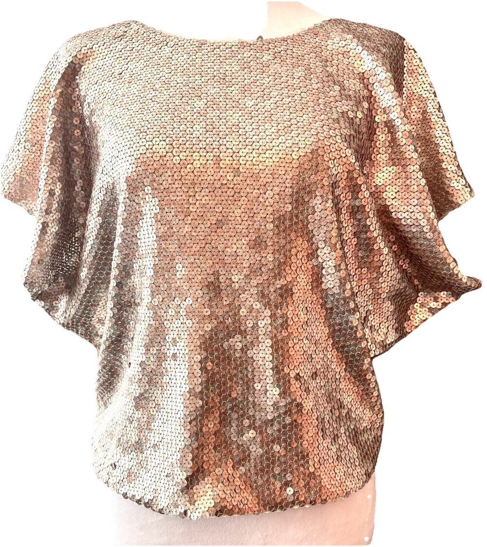 Aryn K All Over Sequin Blouse Mauve Sz M Tie Back Party Going Out